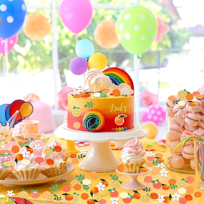 MARFOREVER 500 Pcs Little Cutie Baby Shower Confetti Citrus Decoration Orange Baby Shower Confetti Tangerine Eucalyptus Scatter for Gender Reveal Birthday Party Table Decoration Supplies