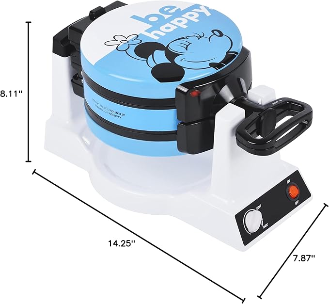 Disney Mickey & Minnie Double Flip Waffle Maker by Select Brands - Rotating Nonstick Waffle Iron - Adjustable Browning Control - Makes 6 Mickey & Minnie-Shaped Waffles