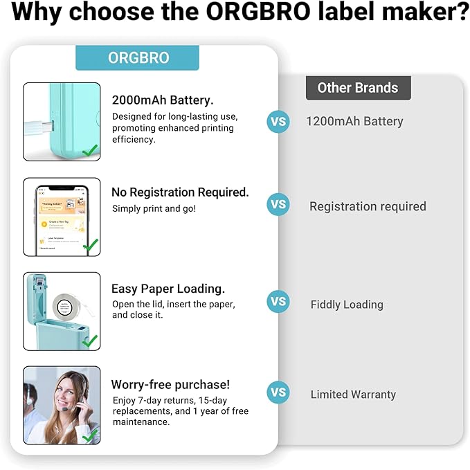 ORGBRO Label Maker Machine with Tape, X1 Portable Bluetooth Mini Label Printer, Support Pre-Cut & Continuous Label, Wireless Small Label Makers with Versatile App for School Home Office Organization