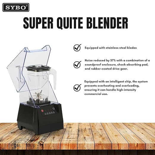 SYBO Commercial Professional Blender With Quiet Shield, Self-Cleaning, Dishwasher safe, Heavy-Duty 1400W High-Speed 28000RPM, 48oz/1.5pt, for Juice, Ice Shakes, Smoothies
