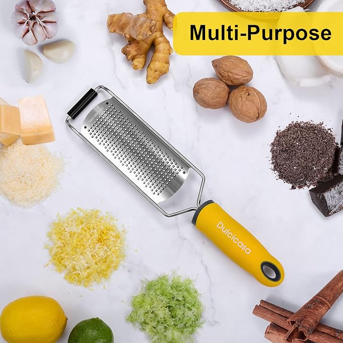 Classic Zester and Grater - Professional Kitchen Lemon Zester for Lime, Cheese, Garlic, Ginger, Chocolate, Vegetables, Fruits, Dishwasher Safe (Wide)