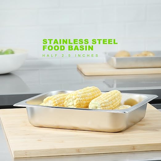6-Pack 1/2 Size Stainless Steel Catering Pan, 2.5 Inch Deep Hotel Pan for Restaurant, Buffet, Party Supplies