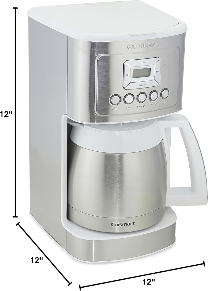 Cuisinart 12-Cup Coffee Maker with Thermal Coffee Carafe, Stainless Steel, Programmable Large Capacity Drip Coffee Machine for Home or Office, DCC-3400W, White