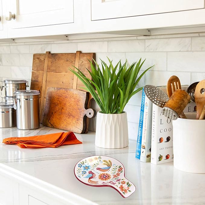 Bico Red Spring Bird Spoon Rest for Stove Top, Ceramic Spoon Holder for Kitchen Counter, Easy to Clean Coffee Spoon Rest Dishwasher Safe, Kitchen Cooking Utensil Rest for Ladles Spatula