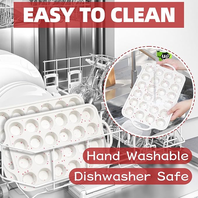 CAKETIME Mini Muffin Pan, Metal Reinforced Frame Mini Cupcake Pans 24 Cups Nonstick Muffin Silicone Molds with Handle for Baking Muffins, Cupcakes, Egg Bites 2 Pack Heart-Shaped