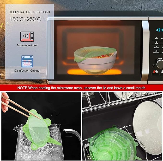 Silicone Stretch Lids, 12 Pack Silicone Lids, 6 Sizes BPA-free Silicone Bowl Covers Reusable for Cups, Bowls and Dish, Flexible, Round and Rectangle Fit 2.8” - 8.2” Container, Green & Blue