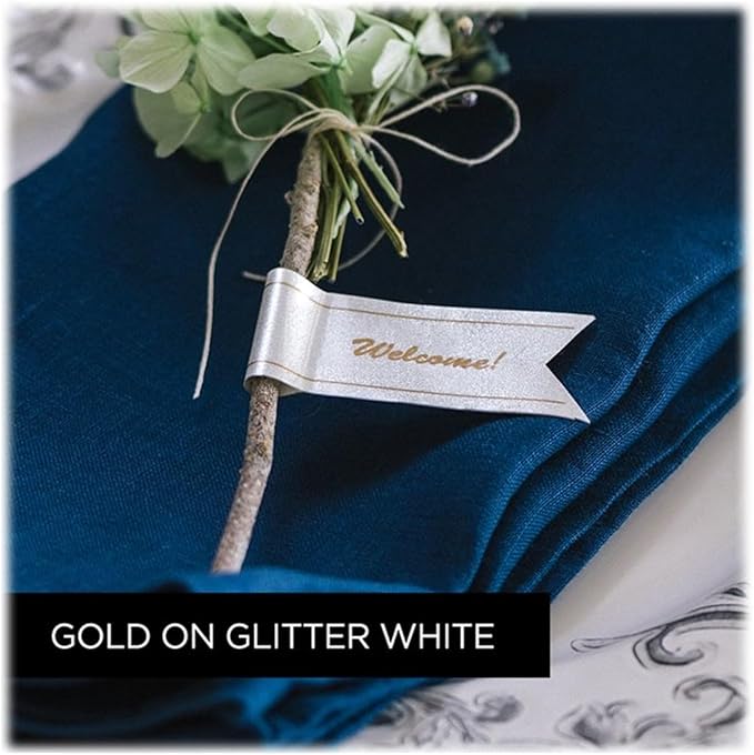 Brother P-touch TZe-PR234 Gold Print on Premium Glitter White Laminated Tape 12mm (0.47”) wide x 8m (26.2’) long, TZEPR234