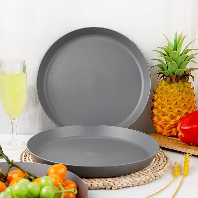 18pcs Dark Grey Wheat Straw Plate Set - Unbreakable Deep Dinner and Lightweight Salad Plates for Camping, Kitchen, Picnics