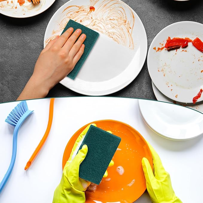 Hoolerry 150 Pcs Heavy Duty Scouring Pads Non Scratch Household Scrub Pads for Cleaning Reusable Pan Scrubber Anti Grease Scrubbing Pads for Dish Kitchen Metal Grills, 4.3 x 3 x 0.3 in (Green)