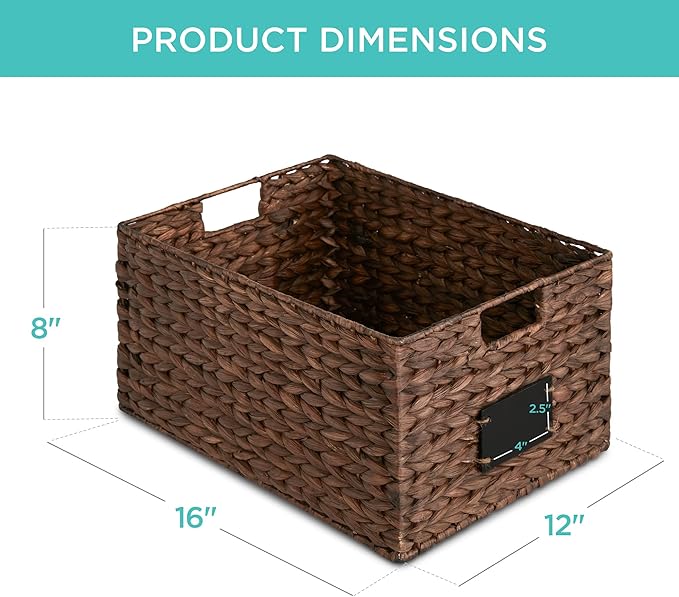 Best Choice Products Pantry Baskets Set of 2 16x12in Water Hyacinth Storage Baskets, Woven Wicker Organizers with handles w/Chalkboard Label Chalk Marker - Brown