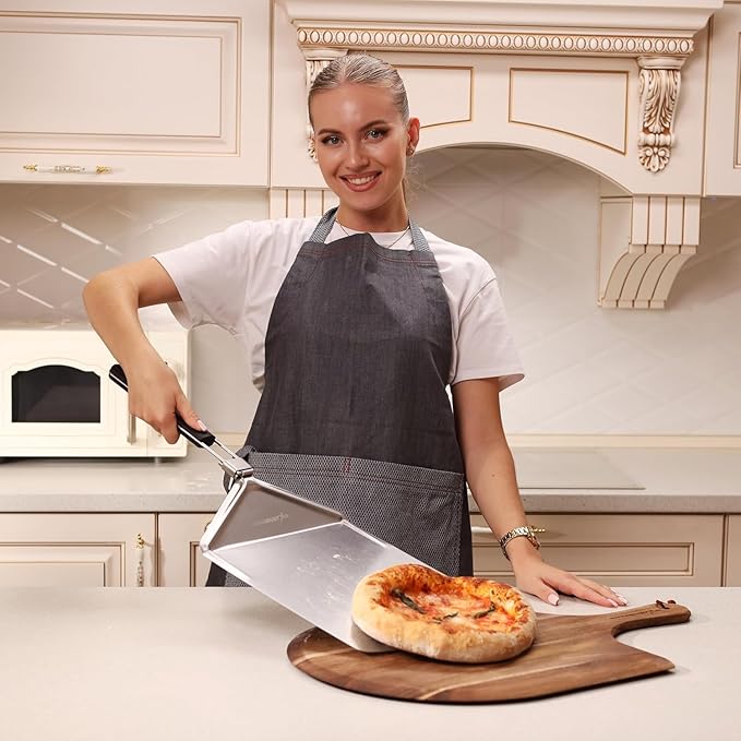 KitchenStar Stainless Steel Pizza Peel 12 inch with 10 inch Folding Handle, Medium - Spatula Paddle for Effortless Pizza Transfer & Easy Storrage - Outdoor Pizza Oven Accessories