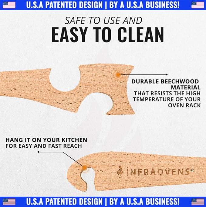 Wooden Oven Rack Puller Stick, Push Pull Tool with Longer Handle Ideal for Kitchen Oven, Convection and Toaster Ovens, Air Fryer and Small Kitchen Appliances by INFRAOVENS
