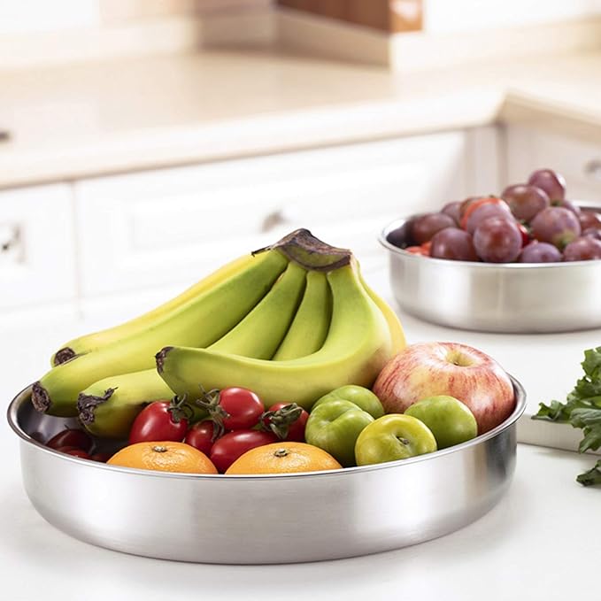 P&P CHEF 11 Inch Round Cake Pan Set of 3, Stainless Steel Round Baking Layer Pans Bakeware for Layer Birthday Cake, Fit Oven/Pots/Pressure Cooker, Leakproof & Dishwasher Safe, Silver