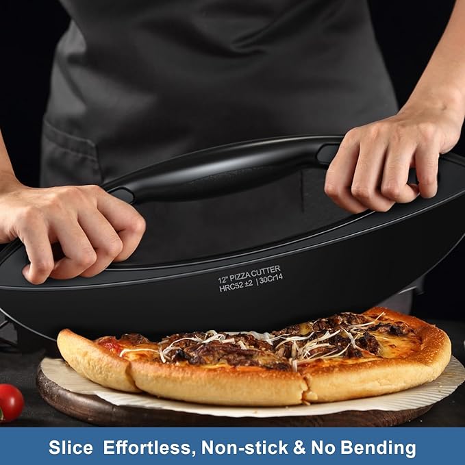 AILUROPODA 12-Inch Pizza Rocker Blade Cutter, Stainless Steel with Protective Cover, Black