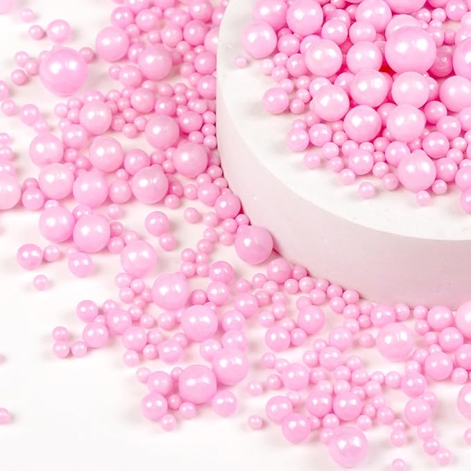 Pink Pearl Sugar Sprinkles, Desserts Decoration, Edible Pearl Candy, 150g/5.29oz Mix Size, Cake, Donut, Cupcake, Gender- Reveal Party, Valentine's Day, Wedding Party, Christmas Supplies