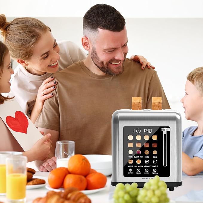 2 Slice Toaster Touch Screen, Stainless Steel Toasters Digital Timer 2 Slot Toasters, 8 Shade Settings 6 Bread Types for Bagel, Cancel, Defrost(Stainless Steel)