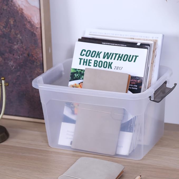 Citylife 6 Packs 8.5 QT Storage Bins with Lids Clear Plastic Bins with Grey Handle Stackable Storage Containers for Organizing