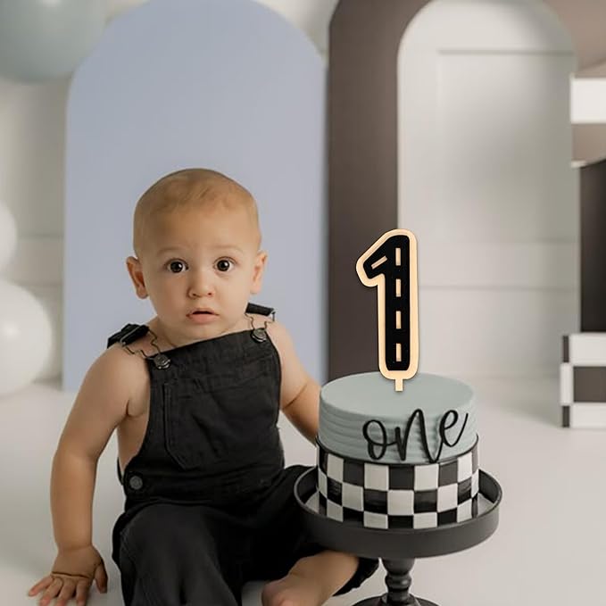 Race Car Cake Topper - Racing Theme Wooden Cake Topper, Fast One Birthday Decoration for First Birthday Party, Anniversary, Smash Cake, Baby Photo Booth Props...