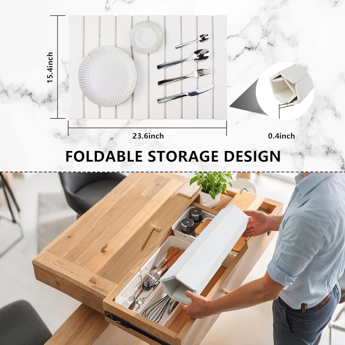 Large Stone Drying Mat for Kitchen Counter Diatomaceous Earth Collapsible 24”(L)*16”(W)Super Heat Resistant Mats, Quick Absorbent Dish Drying Rack(Light Gray)