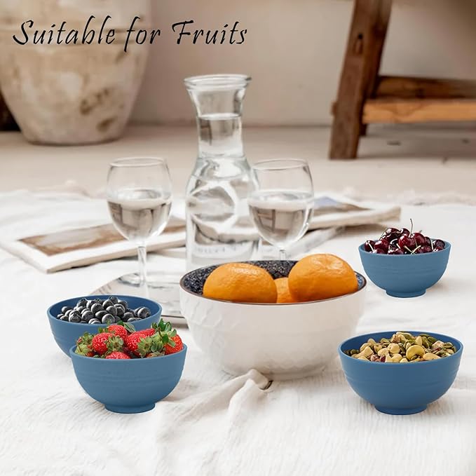 wheat straw dessert bowls 10oz set of 8 - Unbreakable snack Bowls Dishwasher Safe - Handy Bowls for Ice Cream,Yogurt and Fruits. Blue