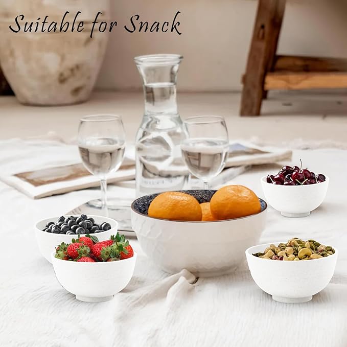 Wheat Straw Snack Bowls 10oz Set of 8 - Unbreakable Dessert Bowl for Kids - Small White Bowls for Ice Cream,Snack and Fruits - Microwave & Dishwasher Safe Mini Appetizer Bowl Sets - White