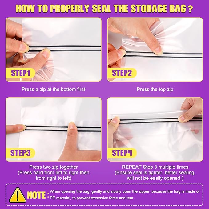 25 Gallon Extra Large Storage Bags 35”x 24”Resealable Clear Bags with Handle 4 Mil Thick Heavy Duty Big Bag for Clothes Pillow Travel Moving,Bedding,Shoes and Toys Storage, Pack of 12