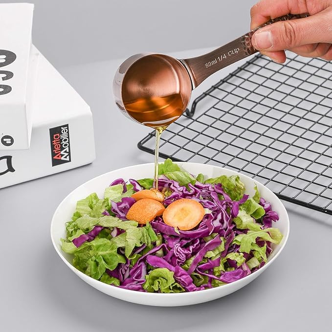 Copper Measuring Cups and Spoons Set 19 for Kitchen and Baking, Dry & Liquid, Metal Metric&US Measuring Cups and Spoons Set for Dry and Liquid