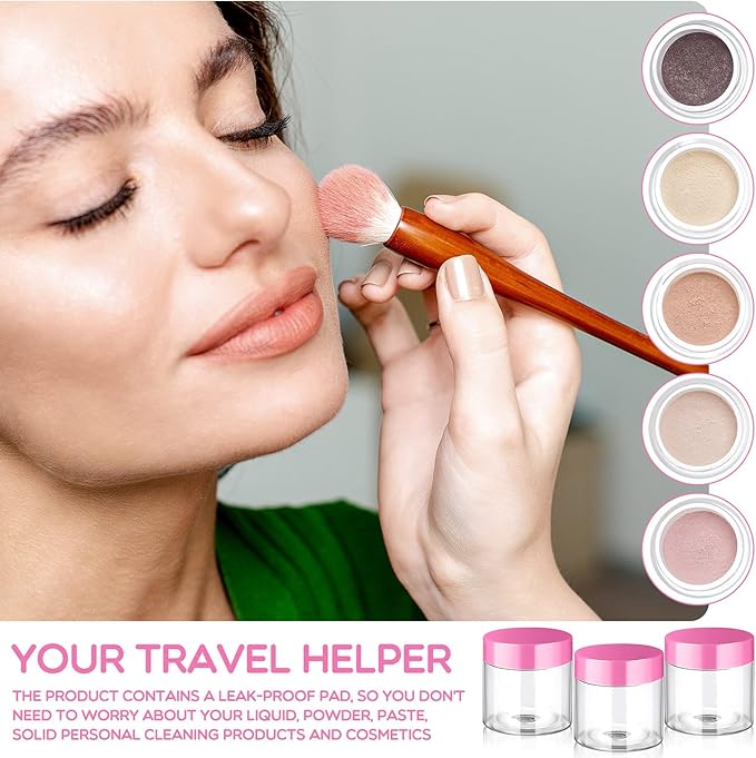 SATINIOR 6 Pack 2 oz Plastic Jars Containers with Lids Wide-mouth Refillable Leakproof Reusable Round Empty Jars for Travel Cosmetic Dry Food Spice Candy Cookie Home Kitchen Organizing(Pink)