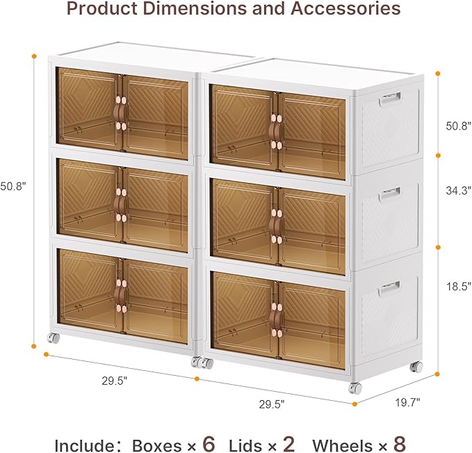 Extra Large Stackable Storage Bins with Lids and Wheels, Foldable Collapsible Closet Organizers,1008QT-168QT/42GAL*6Pack Plastic Stackable Storage drawers for bedroom Dorm