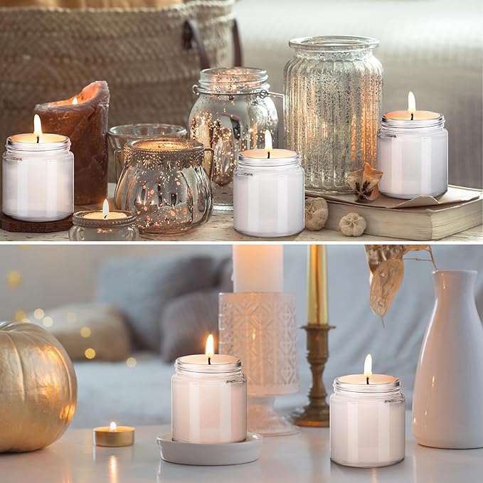 Norme 24 Pcs 8 oz Glass Jars with Lids Empty Small Glass Containers and Inner Liners Reusable Cosmetic Jars Round Airtight Bottles with Plastic Woodgrain Lids for Travel