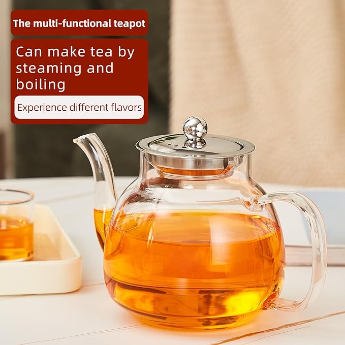 Glass Teapot with Removable Infuser - 37oz/1100ml Borosilicate Glass, Stovetop & Microwave Safe for Blooming & Loose Leaf Tea, Handmade Tea Maker Gift
