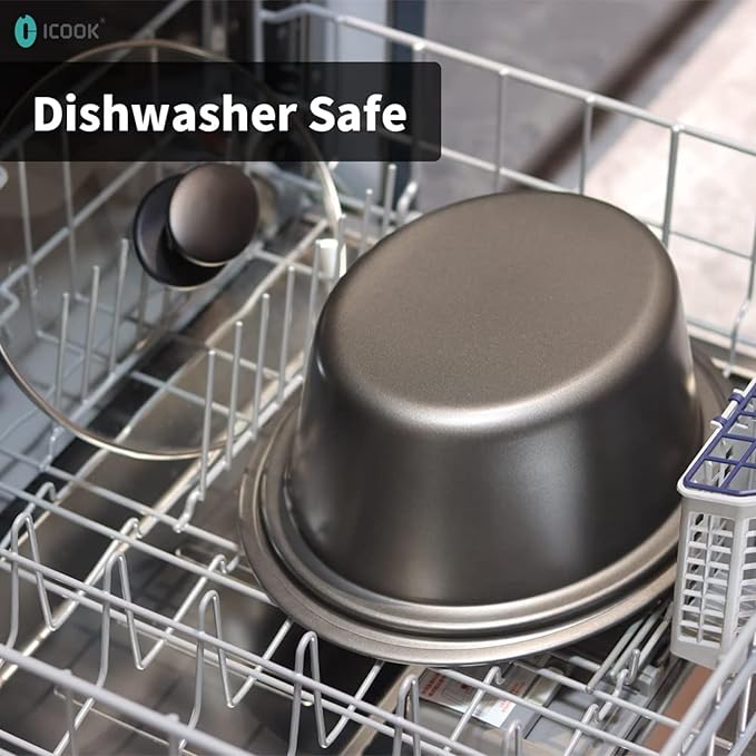 ICOOK 6.5 Quart Slow Cooker, Simmer Pot with Transparent Glass Cover, Cooks Entrees, Adjustable Temp, Sauces, Soups, Roasts, Stews and Dips (Black)