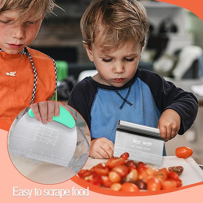 Dough Scraper Cutter Pastry Pizza Cutter Stainless Steel Tool with Scale Ruler, Kitchen Tool for Baking Cookie Dough Vegetable Bread