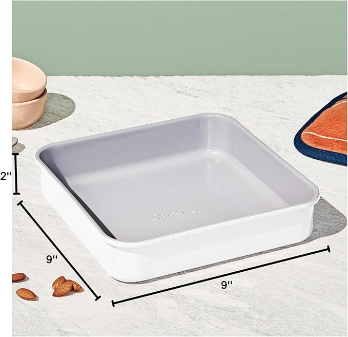 Caraway Non-Stick Ceramic 9” Square Pan - Naturally Slick Ceramic Coating - Non-Toxic, PTFE & PFOA Free - Perfect for Brownies, Lemon Bars, Cakes, & More - White