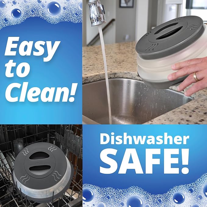 2.0 Magnetic Microwave Splatter Cover, Collapsible 12-Inch BPA-Free Food Lid with Upgraded Magnets, Vented Plate Guard, Dishwasher Safe, Space-Saving Magnetic Storage - Gray 2-Pack