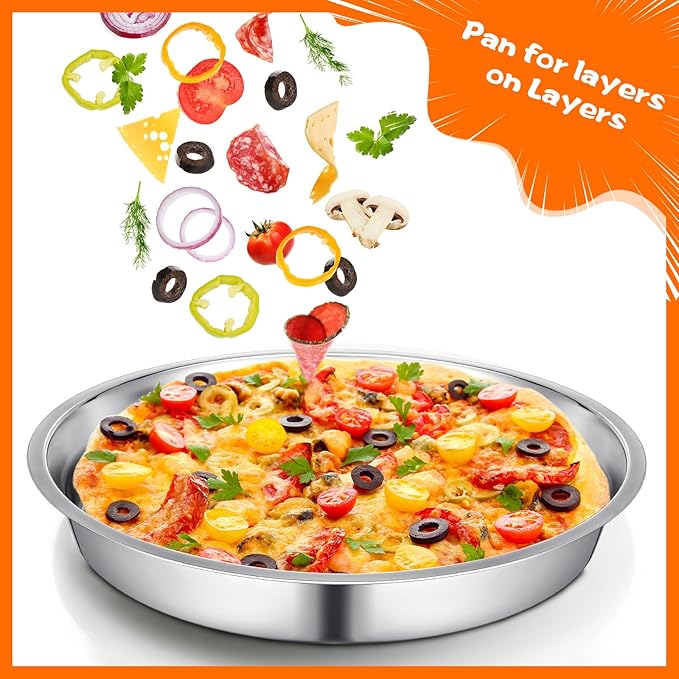 Nuogo 3 Pcs 16 14 10 Inch Large Deep Pizza Pans Stainless Steel Pizza Tray Round Oven Tray Rust Proof Reusable Bakeware Cooking Pan Dishwasher Safe for Baking, Serving, and Displaying Cookie Pie