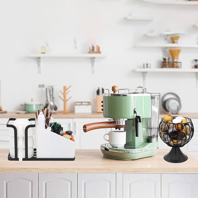 Large Capacity Coffee Pod Holder for Countertop K Cup Organizer Metal Storage Basket for Keuring Pods K Cup Storage for Capsule Creamer Coffee Bar Decor Black