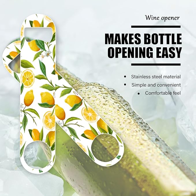 2 PACK Beer Bottle Opener, Stainless Steel Flat Bottle Openers,7 inch Metal Decor,Lemon With Flowers