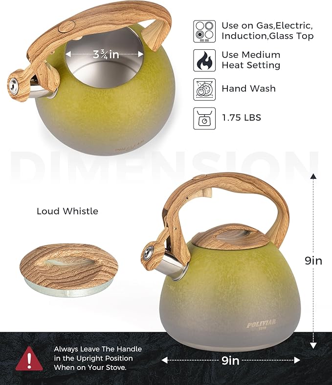 POLIVIAR Tea Kettle, 2.7 Quart Stovetop Tea Kettle, Audible Whistling Teapot with Crackle Finish, Food Grade Stainless Steel for Anti-Rust, Anti Hot Handle, Suitable for All Heat Sources (JX2023-LYG)