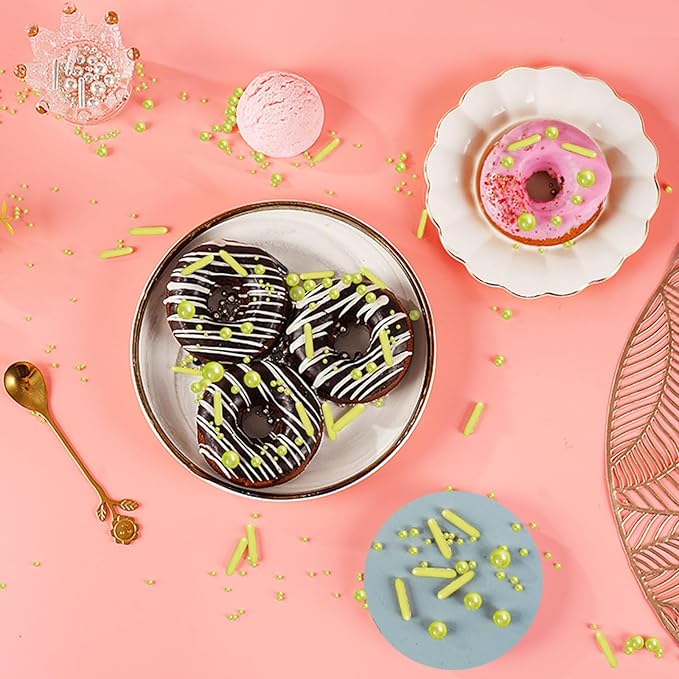 Kasvan Green Mix Sugar Sprinkles - Edible Candy Pearls with 4-Claw Sprinkle Pen,118g/4.16 Oz, Gift Box Pack, Baking Cake Decorations, Ice Cream Toppings and Cookie Decorating (Green)