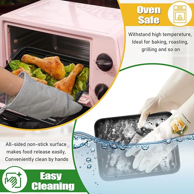 P&P CHEF Baking Oven Sheet Pan with Rack for Cookie, Nonstick Oven Tray and Cooling Rack for Baking & Roasting, Easy Clean, Black, 9.3 x 7 Inch