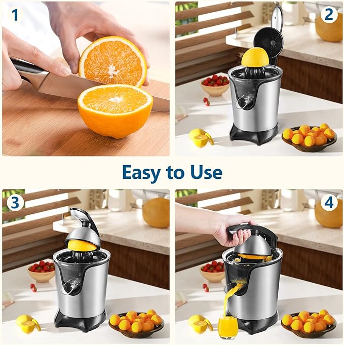 Citrus Juicer, Orange Juicer Machine, Stainless Steel Hands Free Lime Grapefruit Squeezer, Electric Citrus Juicer for Juice, Fruits, Lemons