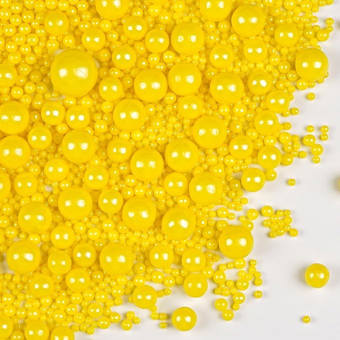 Yellow Pearl Sprinkles for Cake Decorating, Edible Candy Sugar Pearls, 150g/5.29oz Mix Size, Cake Decorations, Cupcake Topper, Ice cream, Cookie, Holiday, Easter, Valentine's Day, Christmas Supplies
