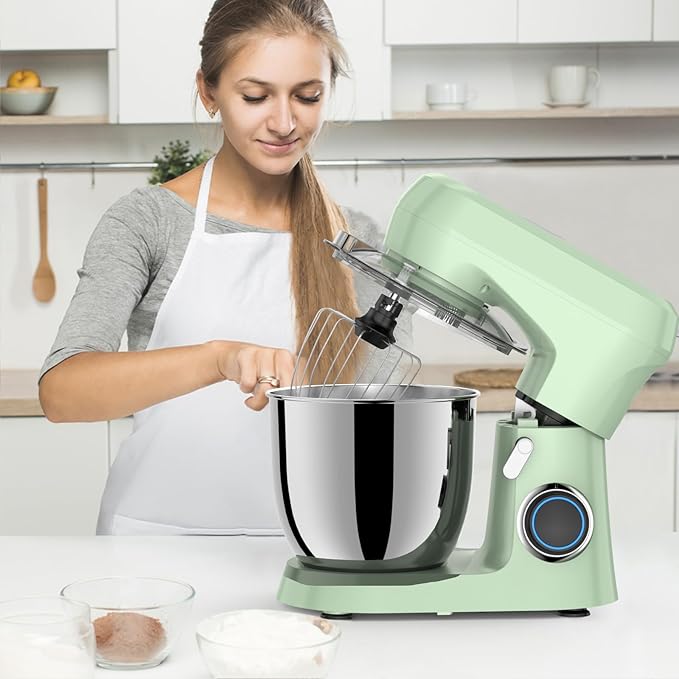 Stand Mixer, 5.5 Quart, 10 Speed Tilt-Head Food Mixer, Kitchen Electric Mixer with SS Bowl, Copper Motor, Beater, Dough Hook, SS Egg Whisk (450W Green)