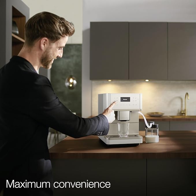 Miele CM 6360 MilkPerfection Automatic Coffee Machine - OneTouch for Two, AromaticSystem, 8 individual profiles, DoubleShot, WiFi-compatible, LED lighting, in Lotus White CleanSteel Metallic