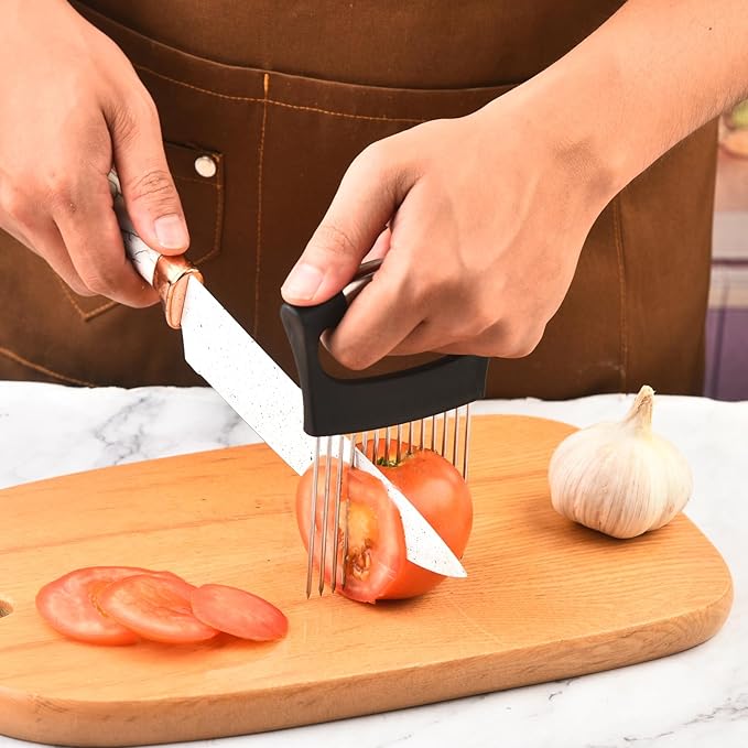 JAYVAR Extra-Large Onion Holder for Slicing, Large Tomato Slicer with 14 Long Needles, Onion Cutter Vegetable Chopper, Tomato Cutter Slicer Tool for Potato Slicing, Kitchen Gadgets Dicer Essentials