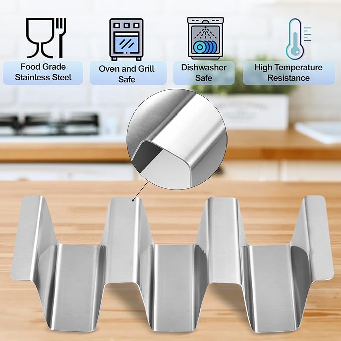 Stainless Taco Holders Set: 4-Stand Holders for 3 Tacos, Easy to Clean, Dishwasher Safe, Street Taco Ready