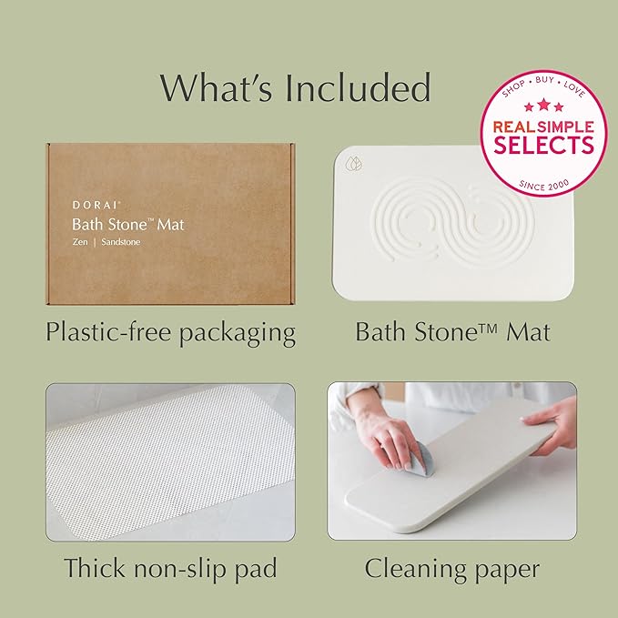 Dorai Home Bath Stone Mat 23.6"x15.4"| Luxury Diatomite Stone Bath Mat |Quickly Removes Water | Non-Slip, Quick-Dry Stone Bath Mat for Bathroom | Zen Sandstone - 2 Pack