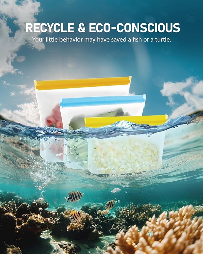 24Pack Reusable Food Freezer Bags Dishwasher Safe, Leakproof Storage Contaizers, Reusable Bags Various Size for Food Storage, BPA Free Resealable Baggies(8Gallon 8Quart 8Snack,Colored)