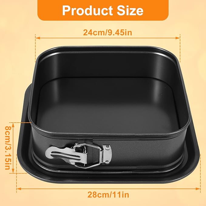 Springform Cake Pan, 9.5 x 9.5Inch Square Cheesecake Pan, Tiramisu Bakeware with Nonstick Removable Bottom, Non-Stick Baking Pan Mold Leakproof - Black